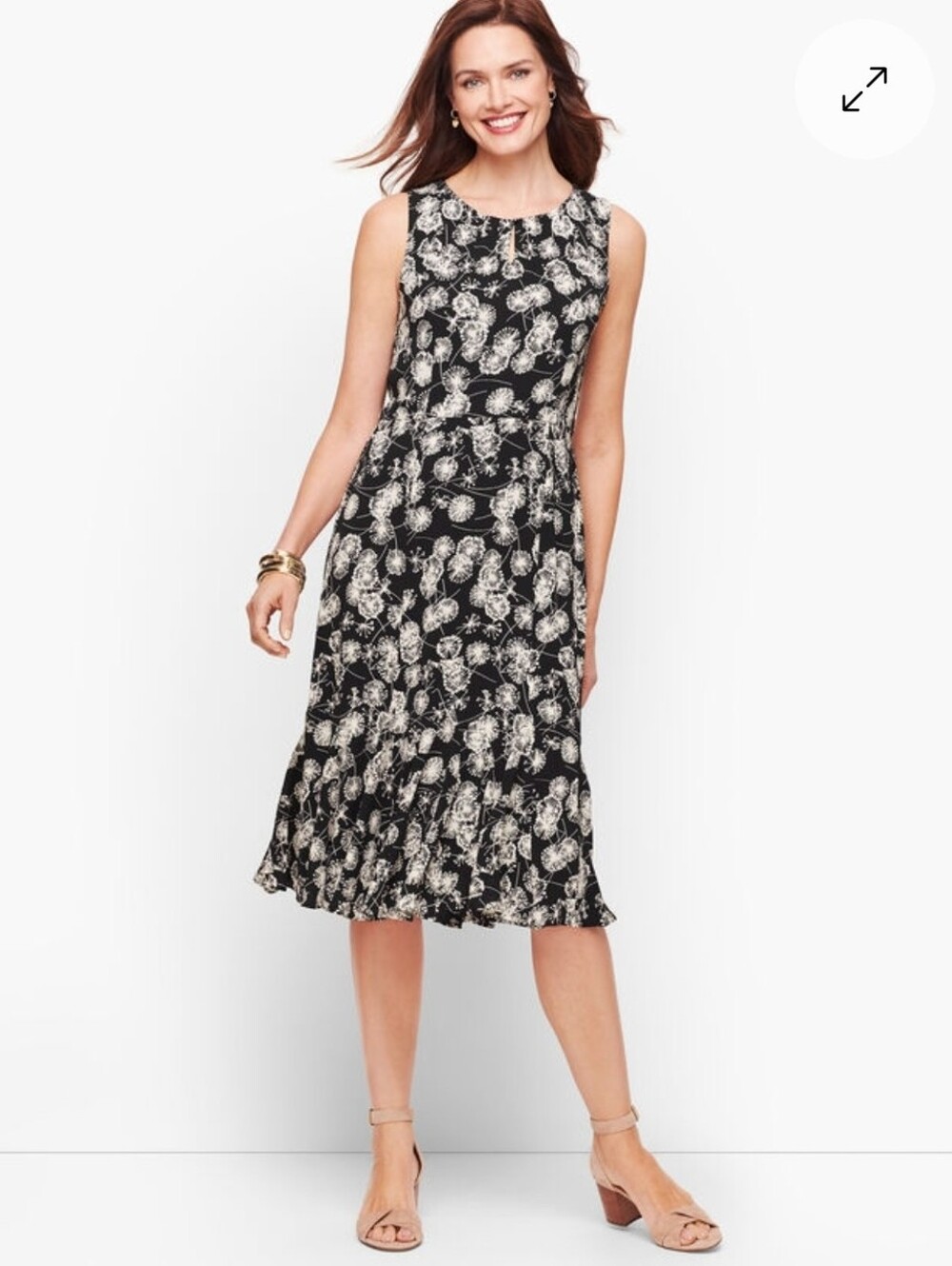 Talbots Sleeveless Flowy Dandelion Print Midi Dress Size 14